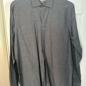 Kenneth Cole Mens Reaction Button Up Skull Dress Shirt Size 15 1/2-  34/35 Grey